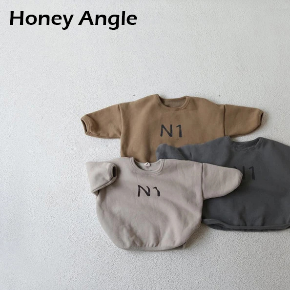 Honey Angle/зимняя утепленная рубашка для мальчиков и девочек; детский пуловер с буквенным принтом в Корейском стиле; теплые детские блузки; топы; Одежда для девочек