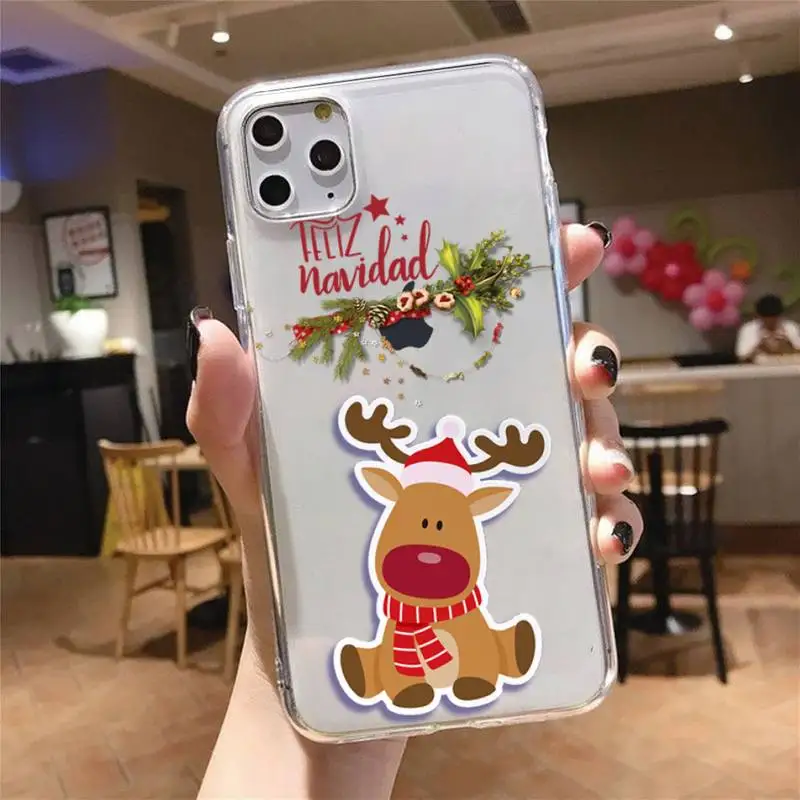

Christmas new Year happy Cartoon Phone Case Transparent soft For iphone 5 5s 5c se 6 6s 7 8 11 12 plus mini x xs xr pro max