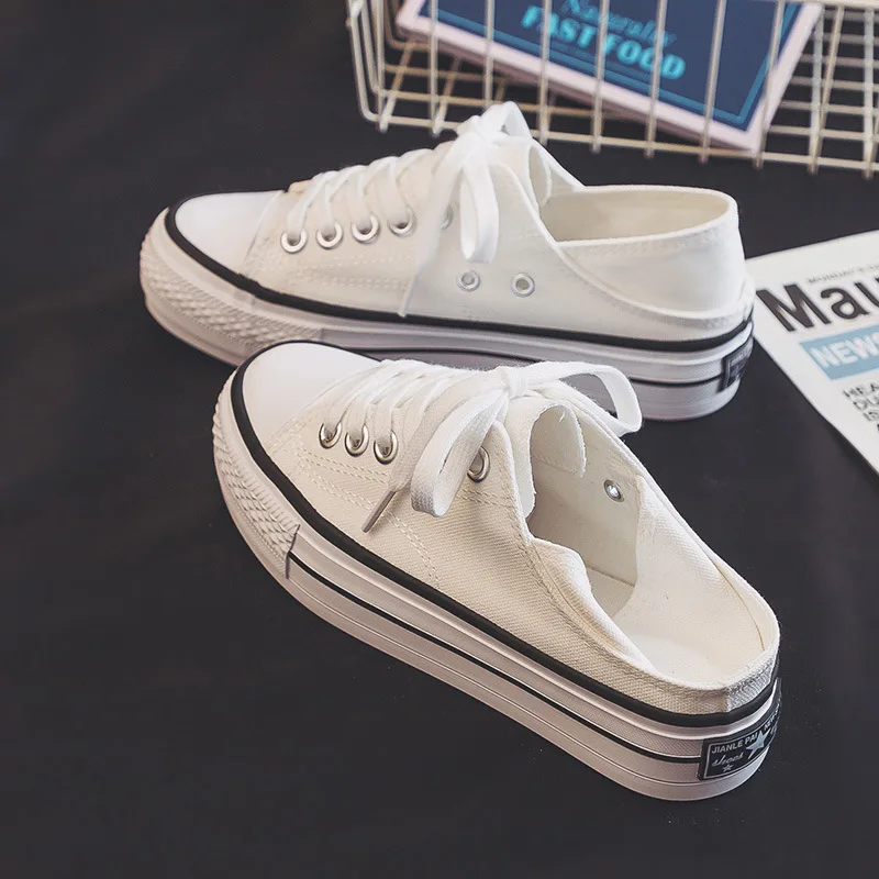 

2021 Summer New Shoes Two Wear Thick-bottomed Semi-dragging Canvas Shoes A Foot Lazy Shoes Women's Sneakers