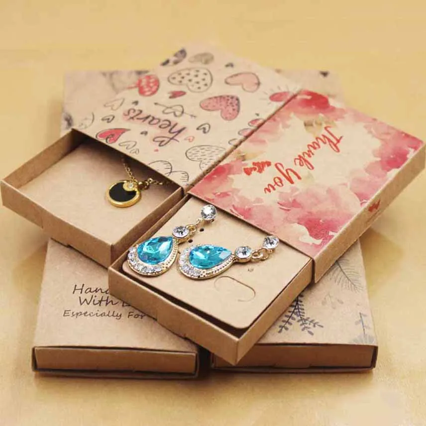 

Retro Jewelry Box Organizer Earring Necklace Holder Display Stand Small Business Packaging Wedding Christmas Box With Inner Card