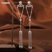 bohemian zircon bridal chain tassel earrings for women wedding fashion retro high end elegant jewelry pink transparent jewelry
