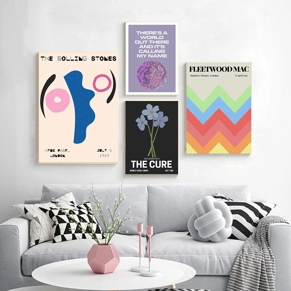 

Tame Impala psychedelic posters and prints Rolling Stones Rock band tour music Canvas painting wall Art Pictures Home decor