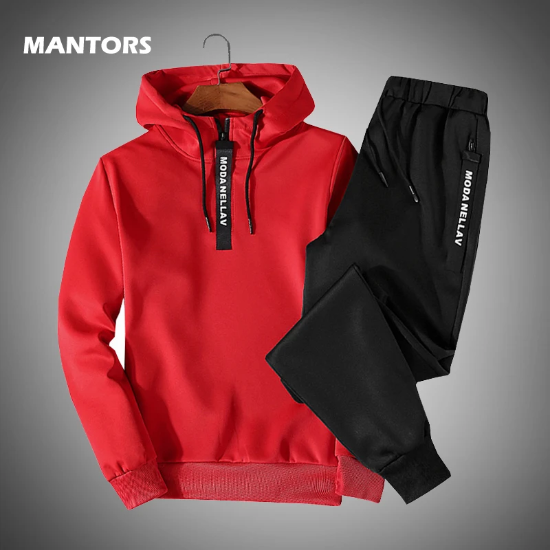 Plain Sportswear Men Sets Autumn Winter Hoodies Tracksuit Mens Casual 2 Pieces Set Hooded Sweatshirt+Pants jogging homme
