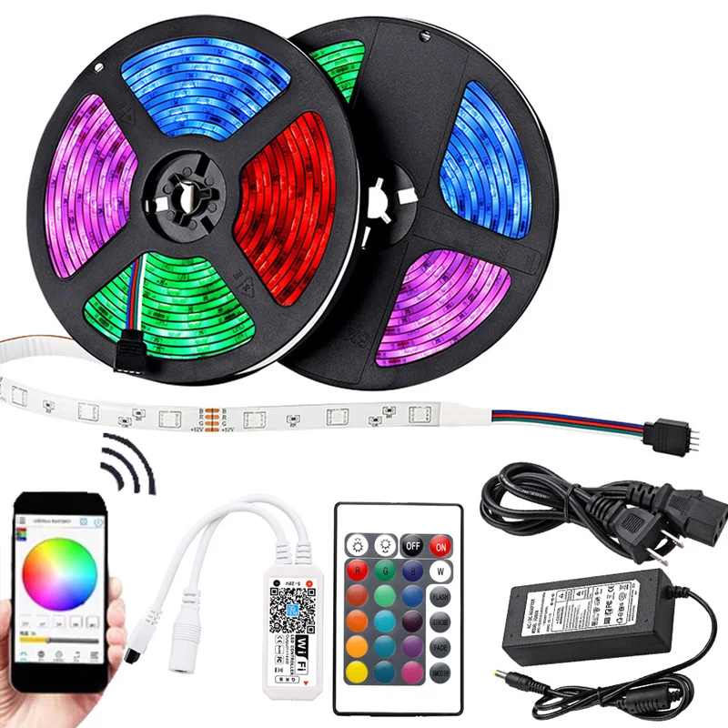 Умный светодиодный светильник с wifi, белый, теплый, белый, RGB, водонепроницаемая светодиодная лента 5050, 5 м, 10 м, 15 м, светодиодный светильник с контроллером wifi