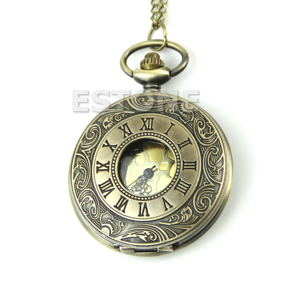 

L5YC Vintage Steampunk Retro Bronze Design Pocket Watch Quartz Pendant Necklace Gift