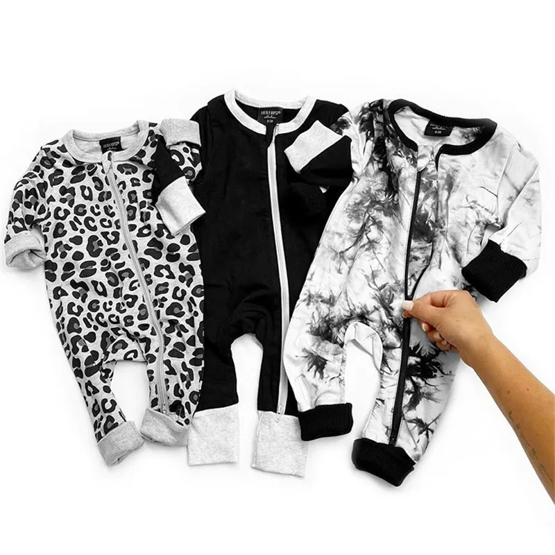 

Newborn Baby Zipper Romper Trendy Leopard Printed Long Sleeve Crew Neck One Piece Jumpsuit Baby Boy Cotton Jumpsuit Playsuits
