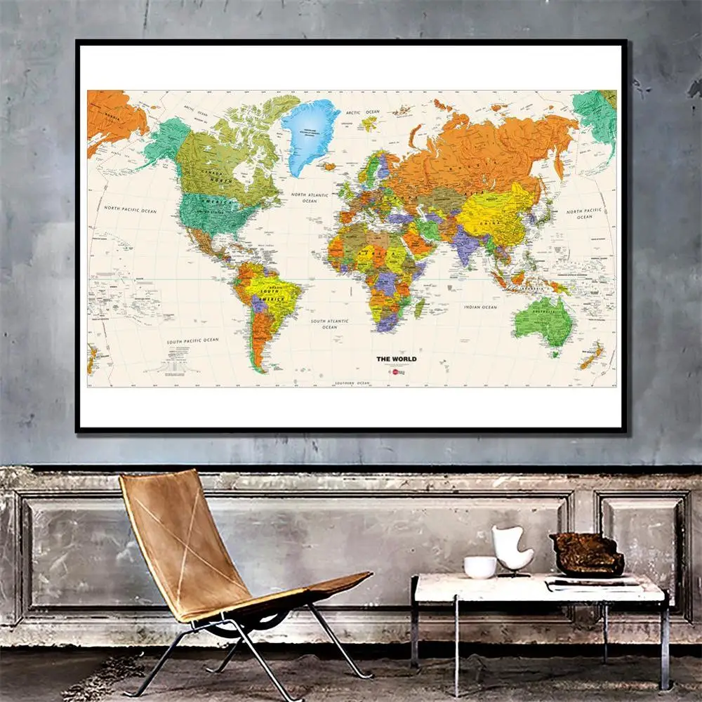 

Unframe The World Map Physical Map 150x225cm Waterproof Foldable Map Without National Flag for Travel and Trip