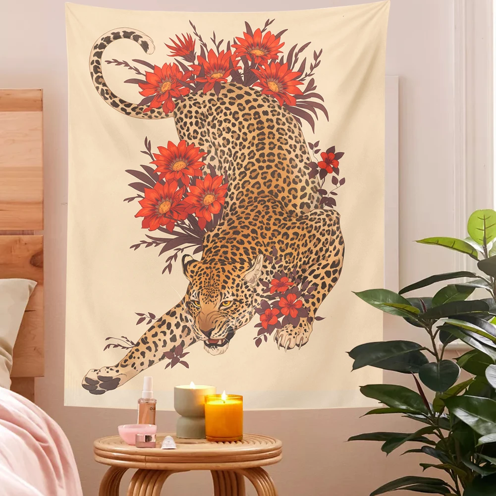 

Floral Tiger Wall Tapestry INS Boho Wall Decor Chic Home Decoration Hippy Mandala Beach Towls Hippie Dorm Room Wall Decor
