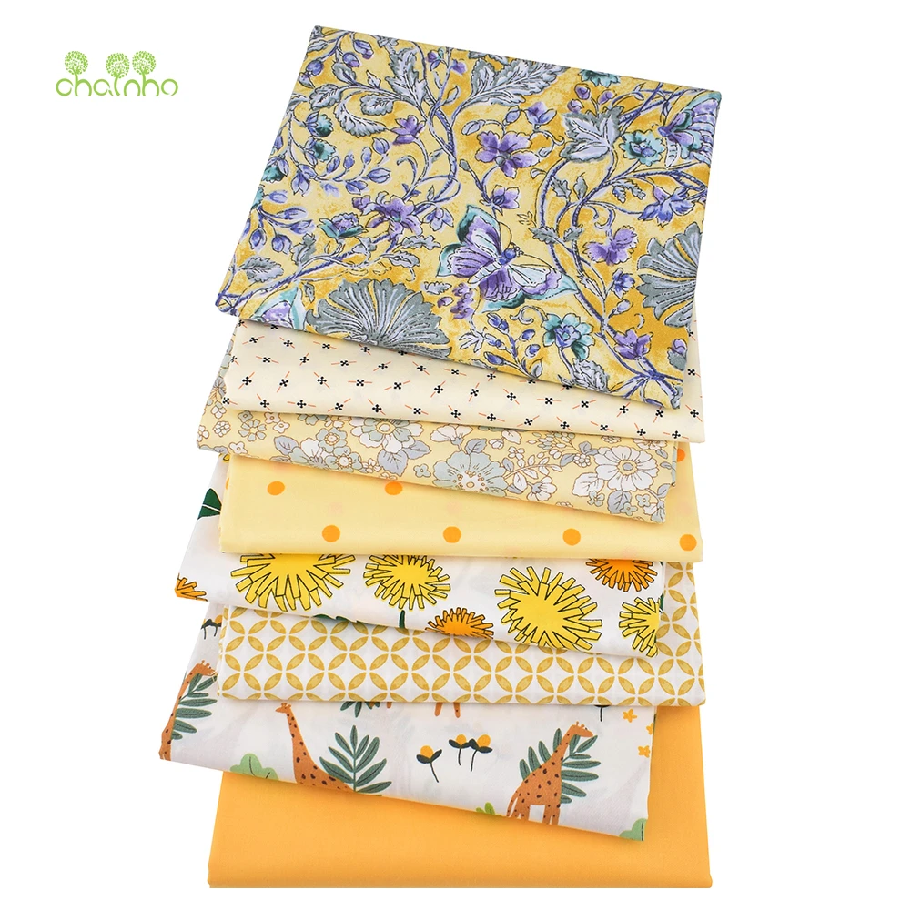 Саржевая хлопчатобумажная ткань 8 шт./лот с цветочным принтом для лоскутного