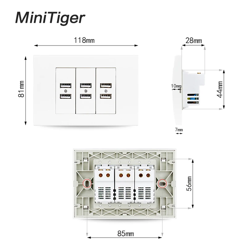 Minitiger США/AU стандартная настенная розетка USB 6 USB зарядное устройство порт для мобильного телефона с индикатором 118 мм* 80 мм белая пластиковая панель