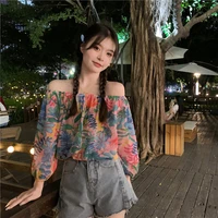 shirt french floral puff sleeve short sleeved blouse female design sense niche summer new loose all match blouse