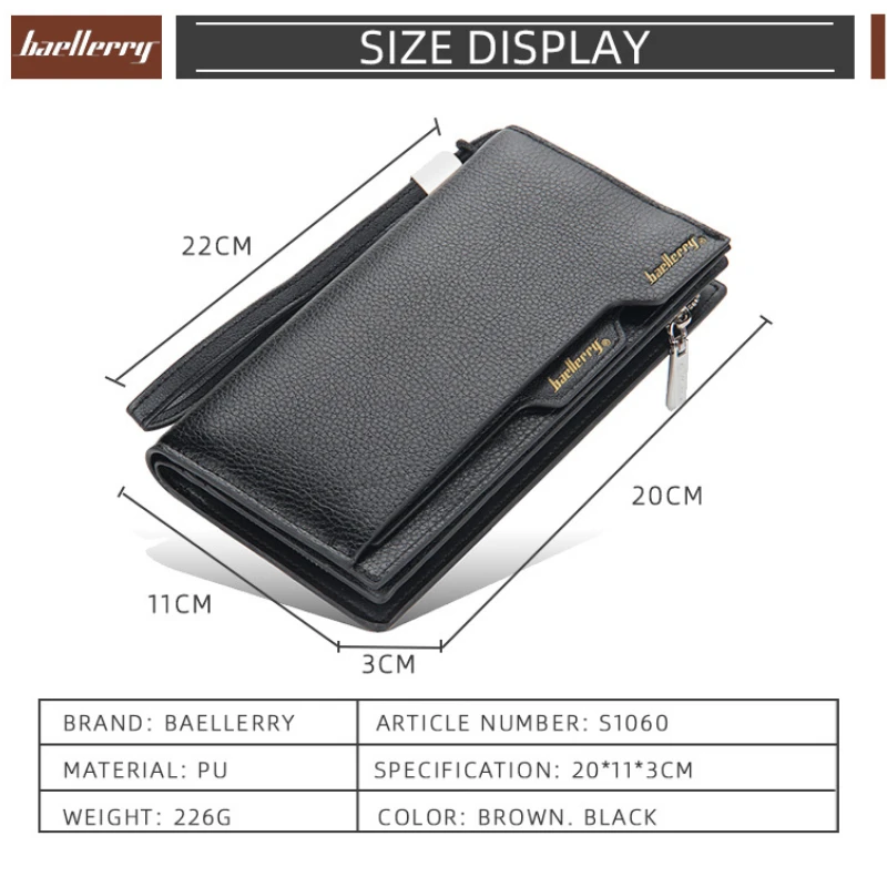 

baellerry Men Long Wallets Lychee Pattern Multi Card Position Clutch Purse Coin Pocket Long Money Bags for Male billetera hombre