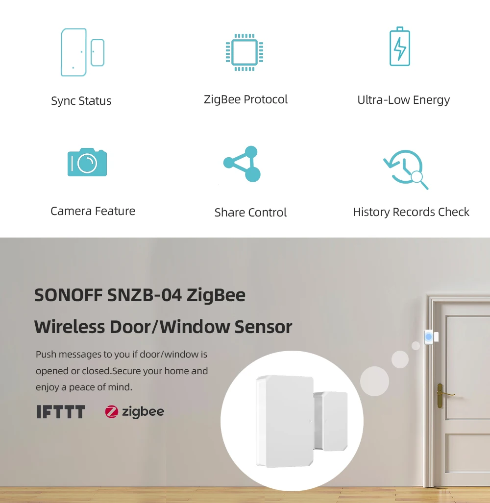 Интеллектуальный выключатель света SONOFF SNZB 04 ZigBee двери/окна Сенсор охранная