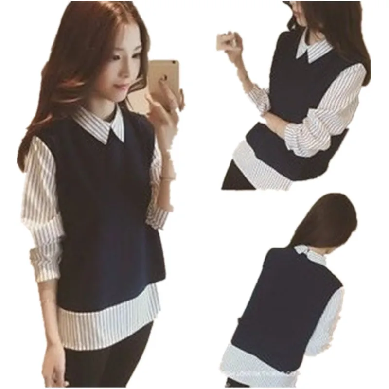 

Spring / Summer 2020 bottoming shirt women loose long-sleeved fake two-piece chiffon shirt