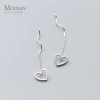 modian hot vintage frosted hearts long chain drop earrings for women solid 925 silver jewelry dangle earring female brincos
