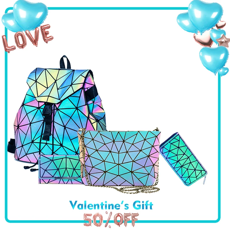 Идеи для 2020 женский модный светящийся геометрический Рюкзак Голограмма сумка