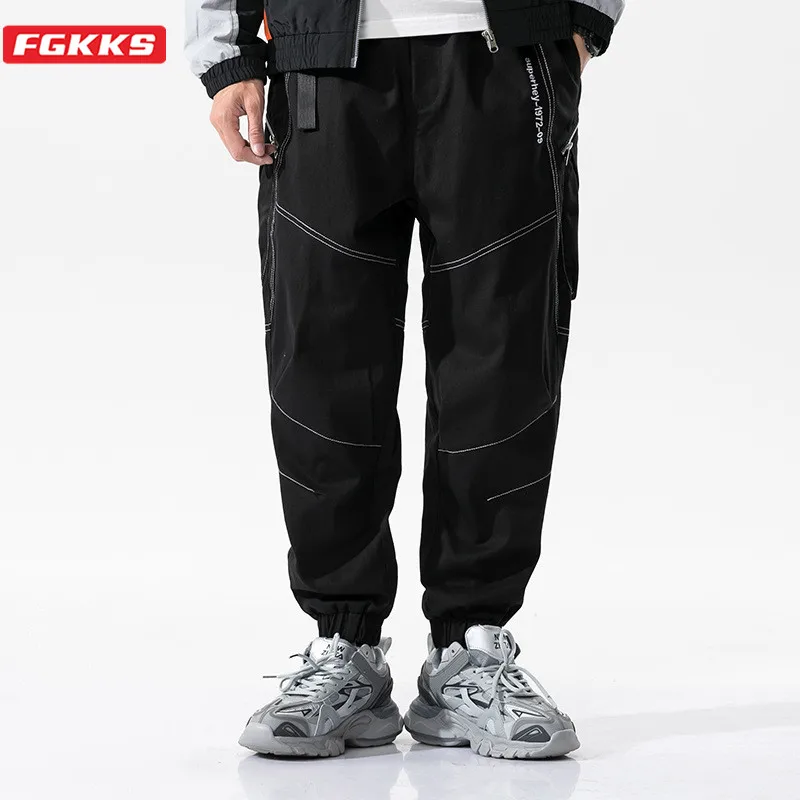 

FGKKS 2021 New Hip Hop Joggers Cargo Pants Men Harem Pants Multi-Pocket Ribbons Man Sweatpants Streetwear Casual Mens Pants
