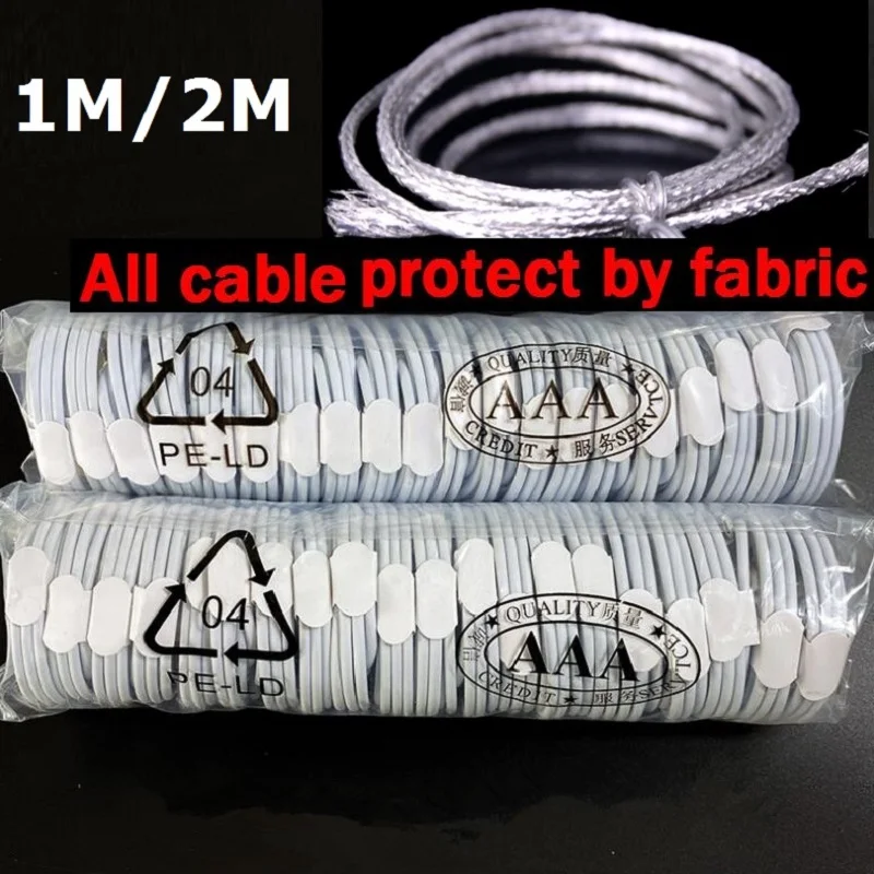 

100pcs 1M/2M OD3.0 with braided USB Data charging Cable charger cords For iPhone 5 6 7 8 s X plus Charge Wire