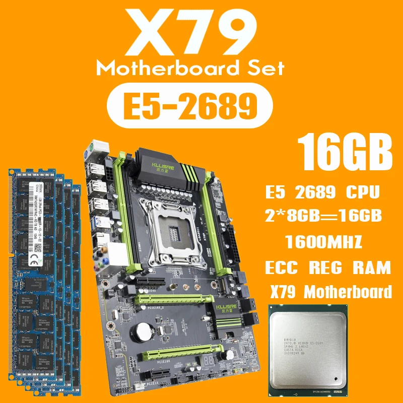 Kllisre X79 материнская плата с Ксеон E5 2689 2x8GB = 16 Гб 1600 МГц DDR3 8 память ECC Reg блок питания