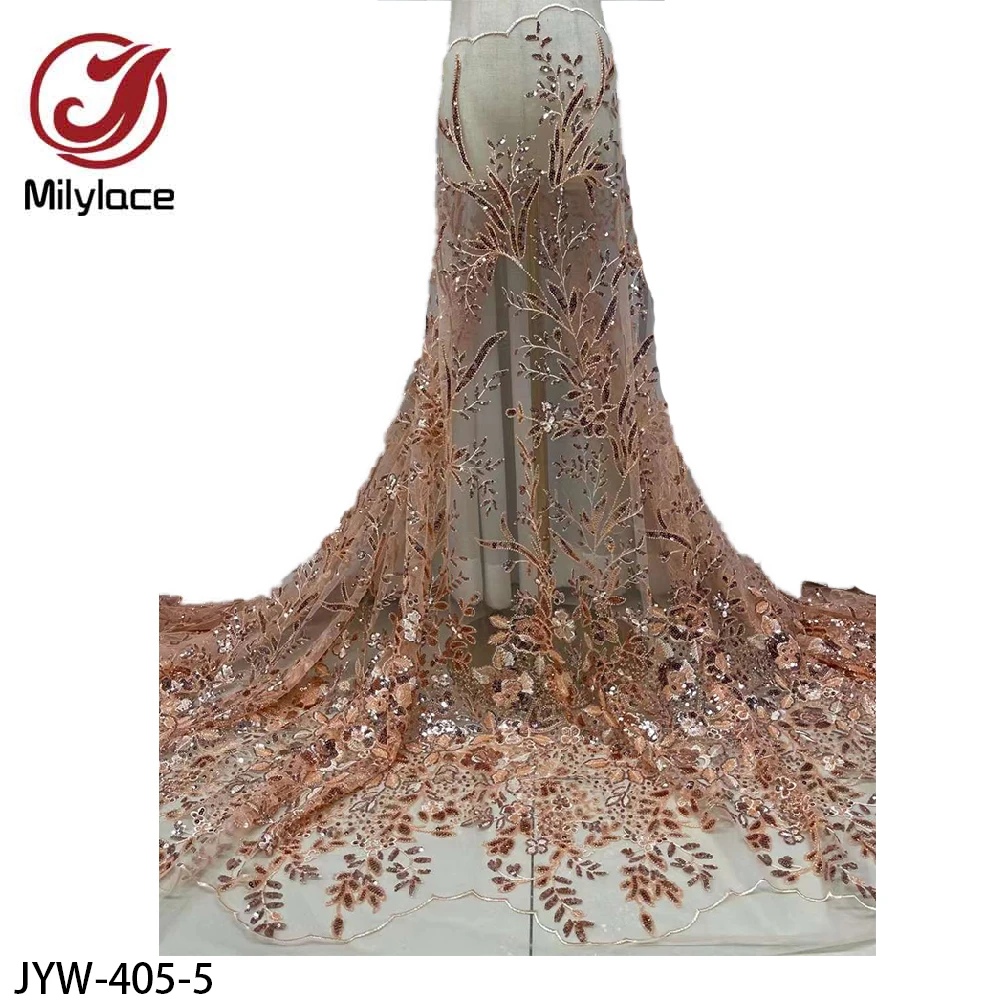 Tela de encaje de tul con cuentas, tejido de red de lentejuelas francesas africanas de alta calidad para JYW-405 de costura, gran oferta-4