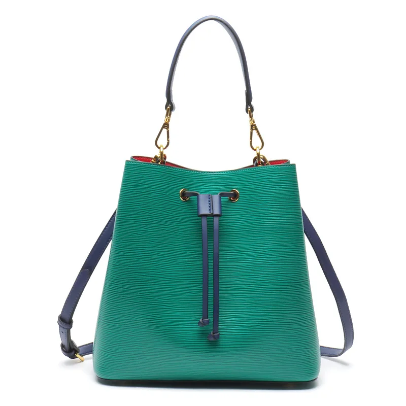 

Classical Water Ripple Luxury Bag,Cowhide Genuine Leather Bucket Bag Women Top Quality Luxury Brand Designer Handbags 2021 New