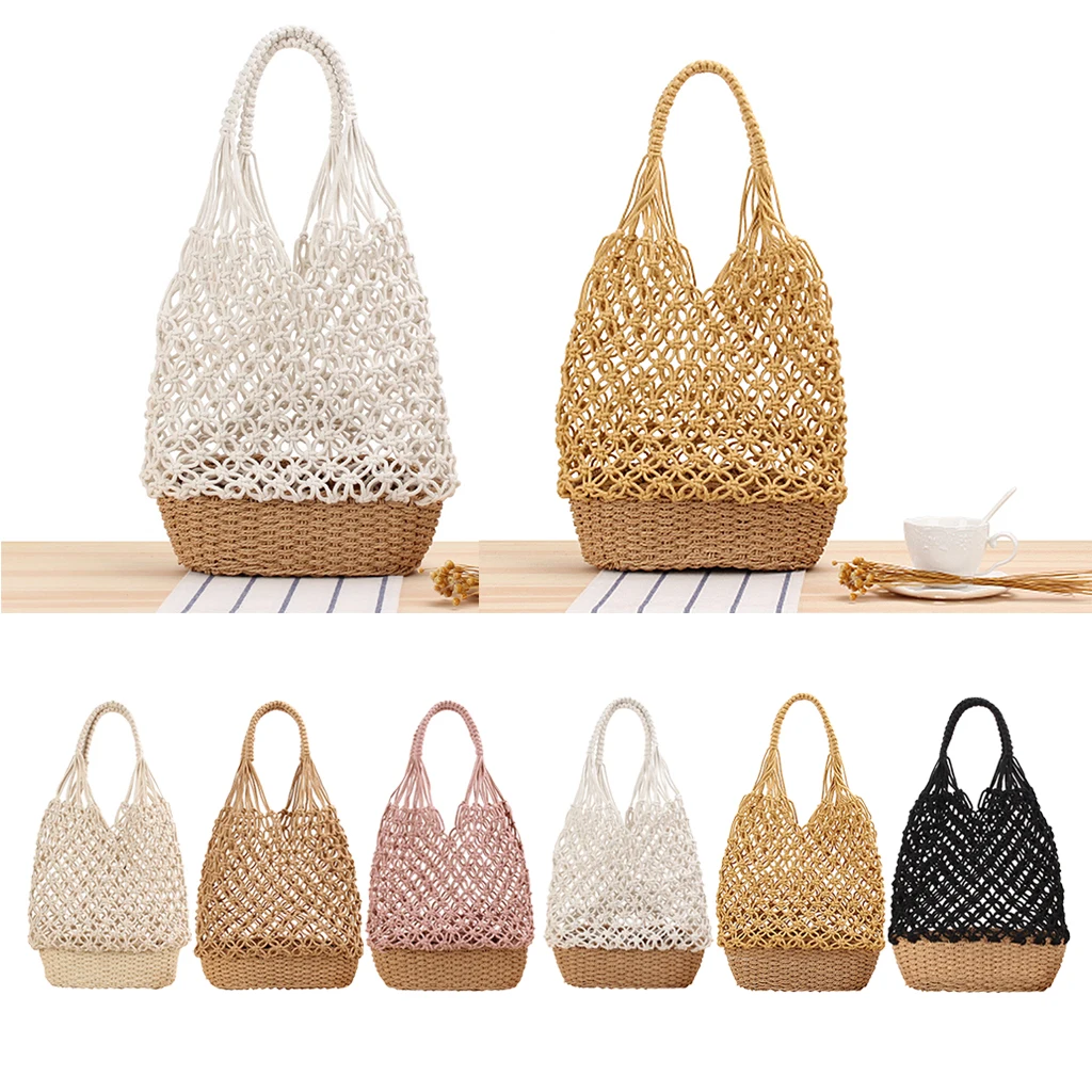 

Women's Boho Handmade Straw Shoulder Bag Summer Beach Hollow Woven Bag Tote