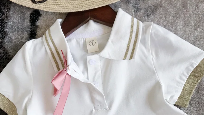 Летнее модное платье-поло с коротким рукавом для маленьких девочек белые детские