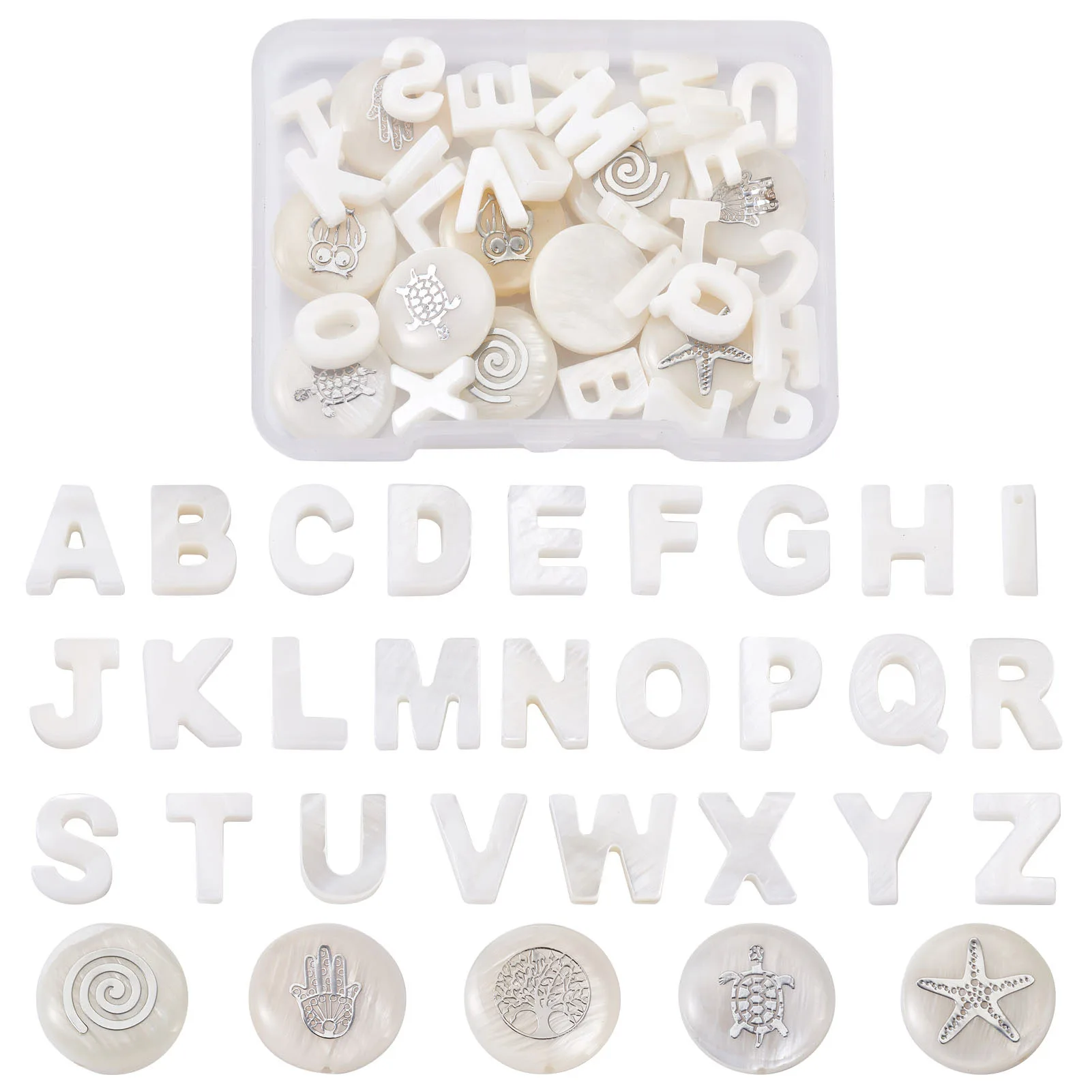 

36pcs/box Natural Freshwater Shell Alphabet Letter A~Z Beads Top Drilled Beads for jewelry making Bracelet Necklace Accessories