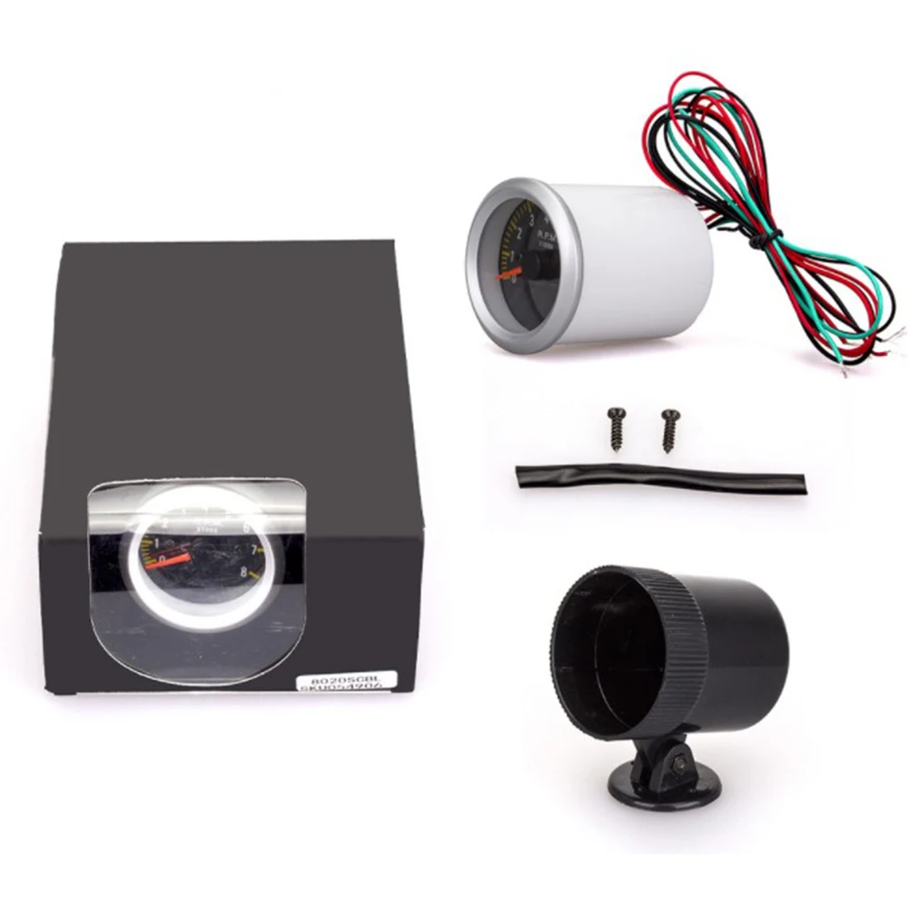 Автоматический тахометр 2 дюйма 52 мм 12 В 0-8000 об/мин синяя или белая светодиодная