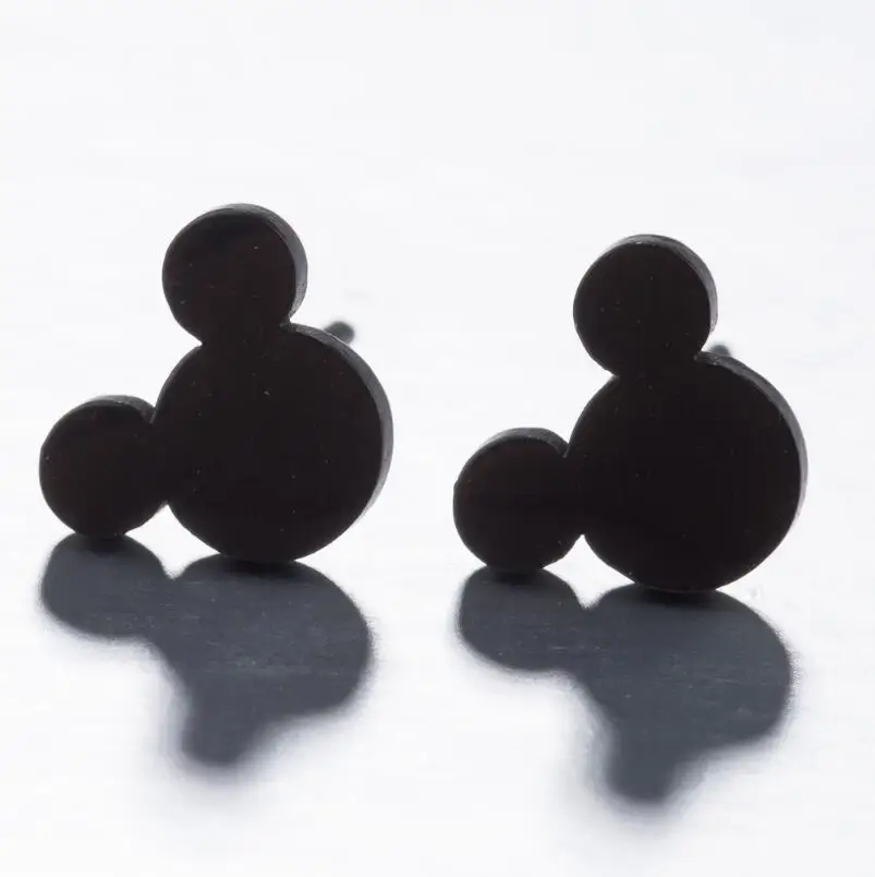 black earrings Yiustar Грация серьги «Микки Маус» крошечные Микки серьги для женщин девочек детей детские серьги-гвоздики мини мультфильм Ювелирные изделия Подарки - Metal Color: black earrings