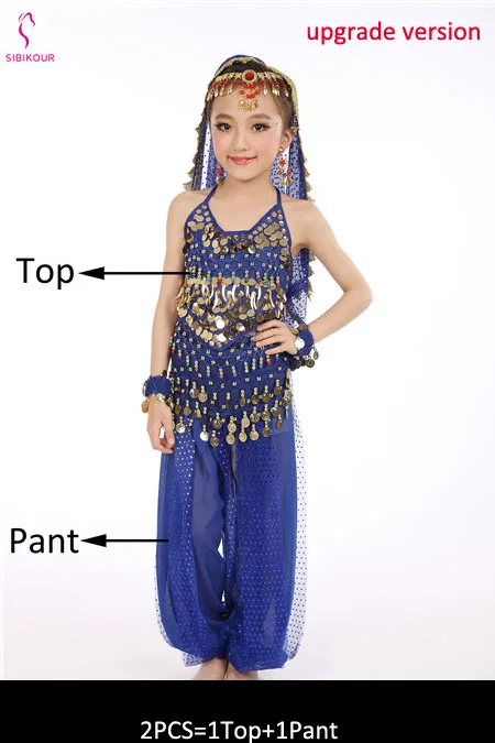 Royal Blue 2pcs 8 цветов детский набор костюма для танца живота Восточные Танцевальные костюмы для девочек Египетский Болливуд индийский танец живота одежда - Цвет: Royal Blue 2pcs