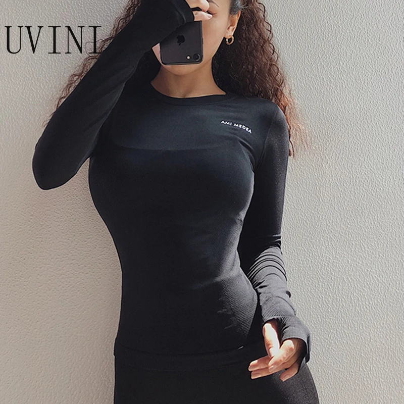 Женская спортивная рубашка с буквенным принтом UVINI однотонная эластичная