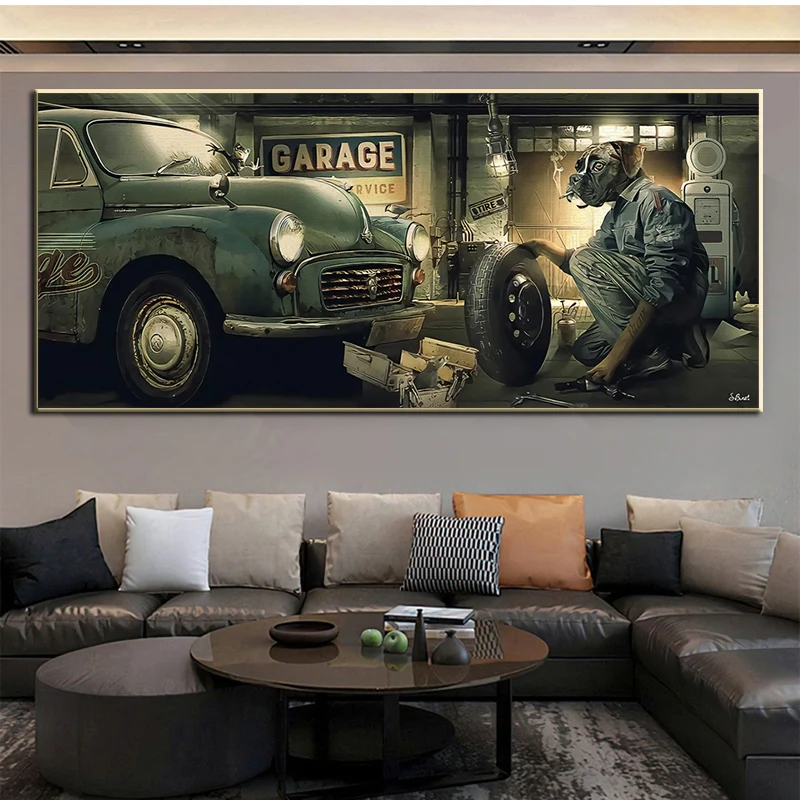 Diligent Dog Repairman Funny Art Canvas Painting Wall Poster and Prints Modern Living Room Garage Cuadros Home Decor Picture | Дом и сад