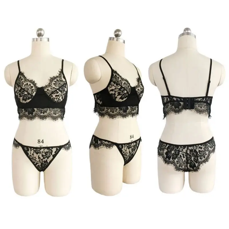 

Sexy Women Ultra-thin Bra Plus Underwear Lace Push Up Bralette Floral Lingerie