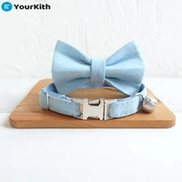 yourkith cats accessories customizable cat necklace collar with bell and bow tie comfortable fabric necklace engraved name