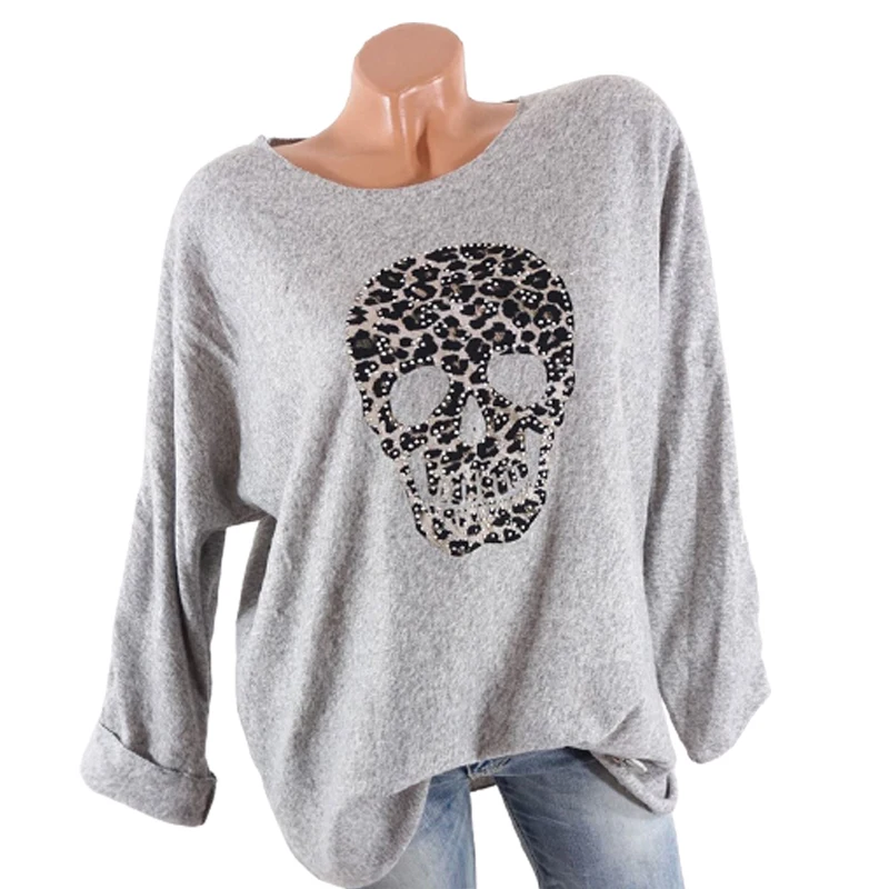 

Женская футболка с принтом черепа в стиле панк, Повседневная футболка с длинным рукавом и круглым вырезом, модель SJ1324M на весну 2019