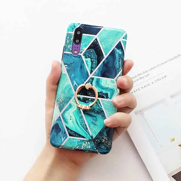 b SUYACS гальванический геометрический мраморный чехол для телефона для huawei P20 P30 Pro mate 30 20 Lite кольцо подставка мягкий IMD чехол для телефона - Цвет: b