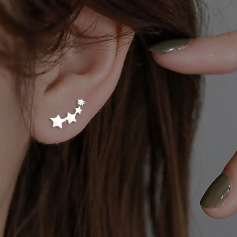 

New Korean Fashion Geometric Star Earrings Ear Climber Exquisite Zircon Stud Earrings For Women Versatile Party Jewelry Gifts