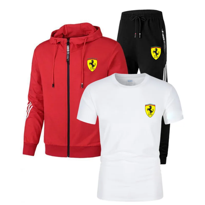 

2021 BMW men's fashion brand sportswear casual three-piece suit hooded suit zipper suit + pants gym suit autumn and winterM-XXXL