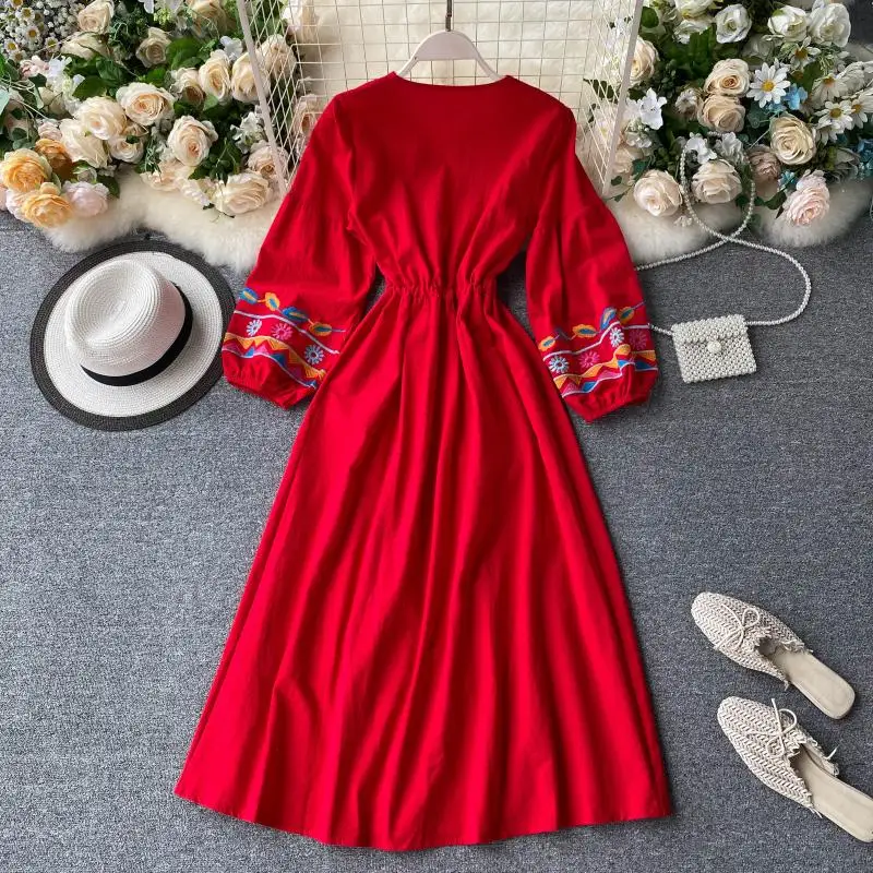 Женское винтажное платье с длинным рукавом повседневное длинное цветочной