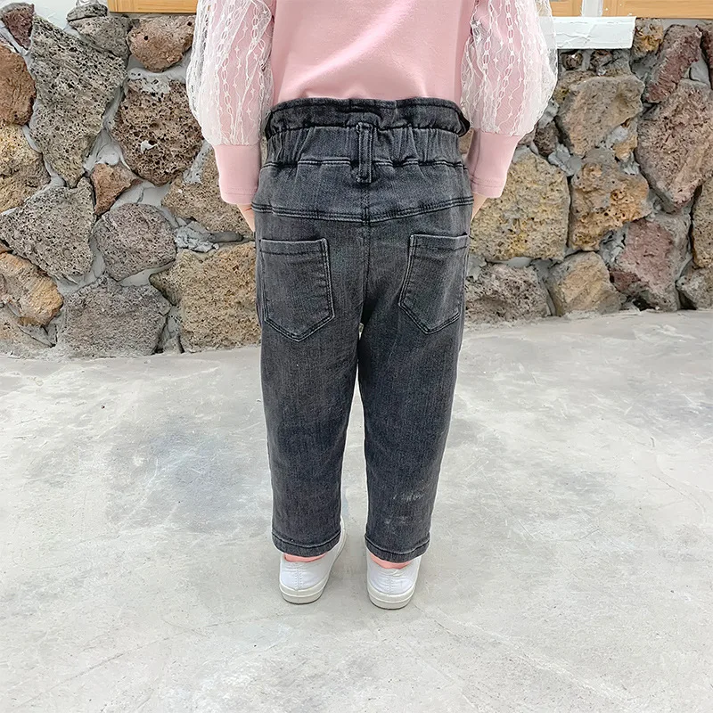Осенние брюки для годовалых девочек новые джинсы с высокой талией штаны