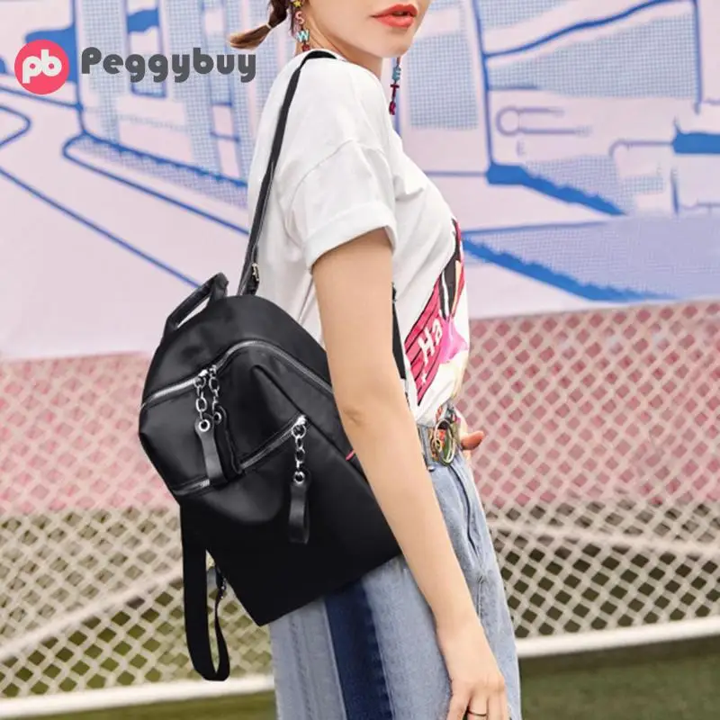 

Female Anti-theft Backpack Classic PU Leather Solid Color Backpack Women Large Capacity Zip Handbag Oxford Cloth Packs Mochila