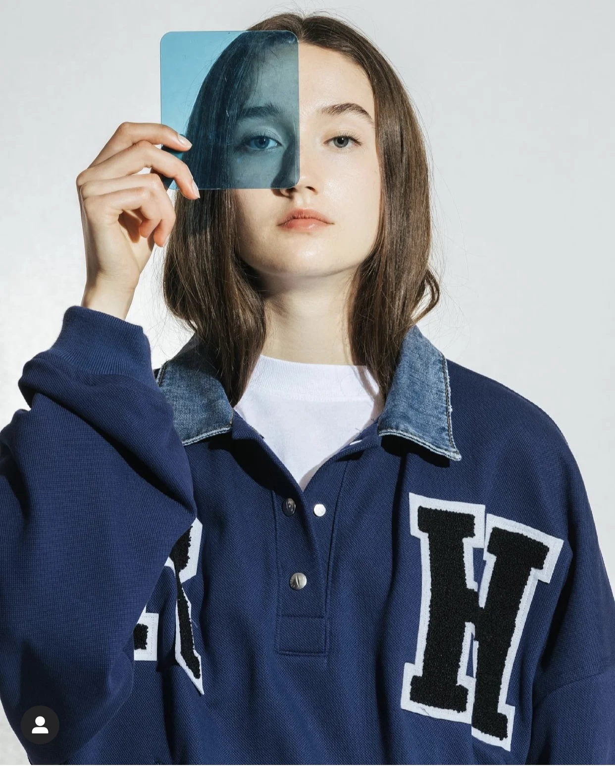 

High Street Fashion 380 G Terry Cotton RHUDE Letter Patch Towel Embroidered Retro Denim Collar Stitching Blue Sweatershirts