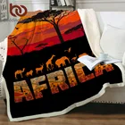 Африканское одеяло BeddingOutlet, этническое Флисовое одеяло с животными, жираф, олень, мягкое льняное покрывало, плюшевое постельное белье с закатом