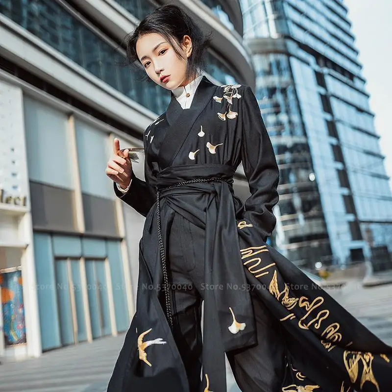 

Men Women Hanfu Dress Modern Chinese Style Tang Suit Japanese Samurai Cosplay Costume Retro Oriental Clothing Set Top Coat Pants