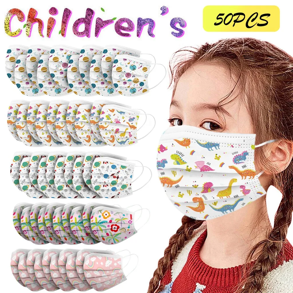 

50pc Children Disposable Face-masks Rainbow Print Mascherine 3 Layers Kids Mascarillas De Tela Halloween Cosplay Masker