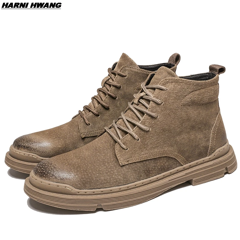 

Winter warm men's boots leather fur padded men's snow boots handmade waterproof work ankle boots high-top men's shoes