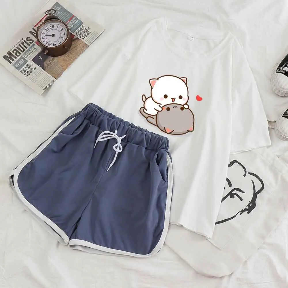 

Комплект из двух предметов для женщин Летние Симпатичные пижамы для женщин Ночная рубашка; одежда для сна Симпатичные молоко и принтом "Пан...