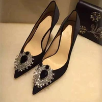new women crystal flower pumps pointed toe thin high heels pink princess shine water droplets diamond silk party shoes
