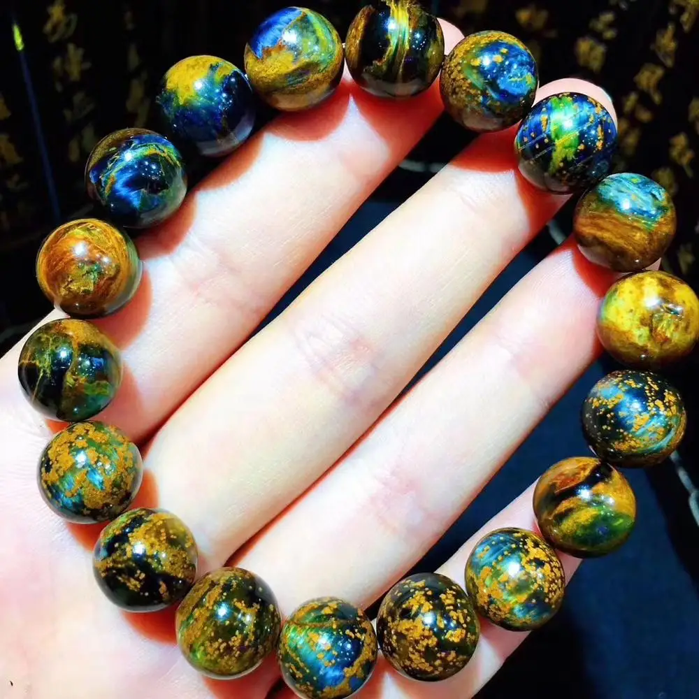 

11mm Top Natural Yellow Pietersite Bracelet For Woman Lady Man Crystal Firework Energy Round Beads Stone Stretch Jewelry AAAAA